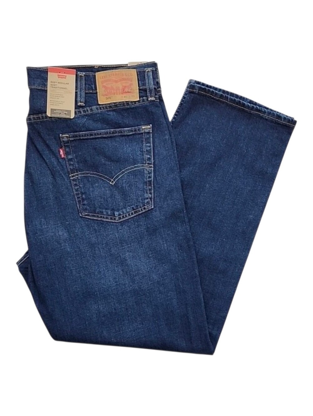 NWT Levi's Men's 505 Regular Fit Stretch Dark Wash Fade Jeans 40